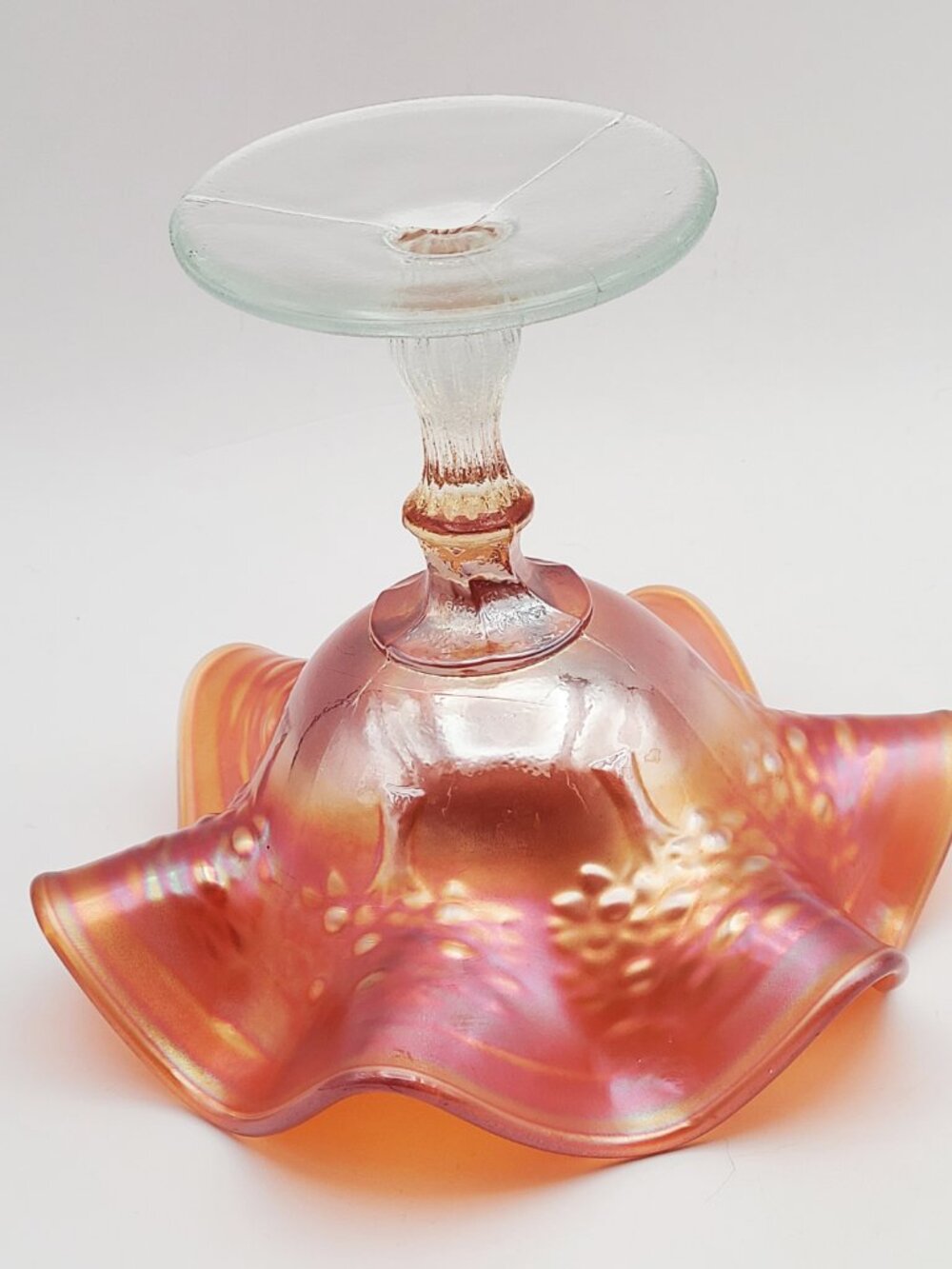 Fenton Marigold Carnival Glass Orange Tree Ruffled Sherbet Compote - Picture 6 of 11